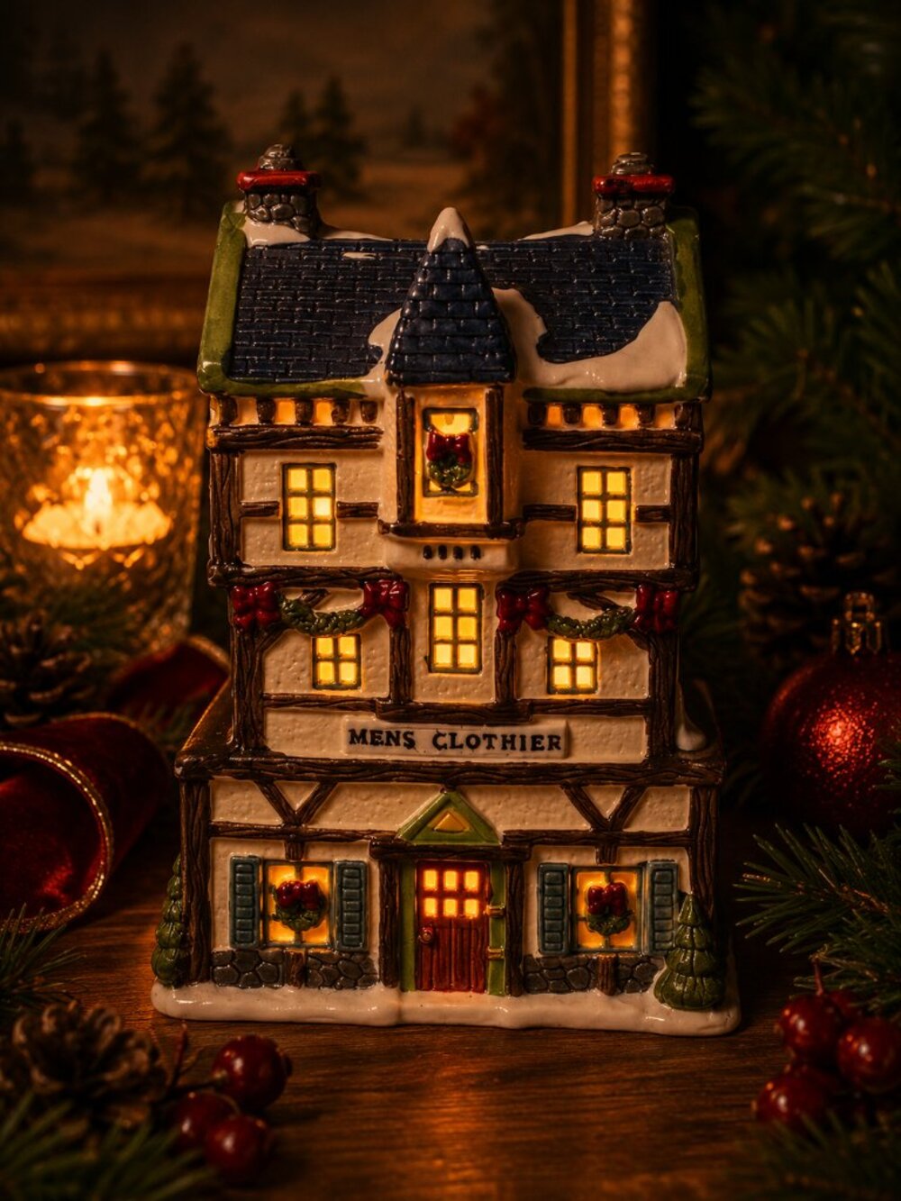 Vintage 1996 Trim A Home “Mens Clothier” Ceramic Christmas Village House